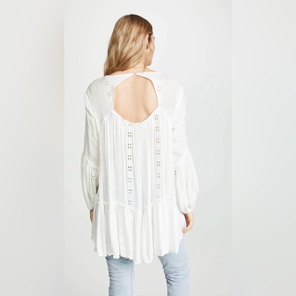 Free People White Kiss Kiss Tunic Hippie Flowy Boho Lace Size XS - Picture 2 of 6